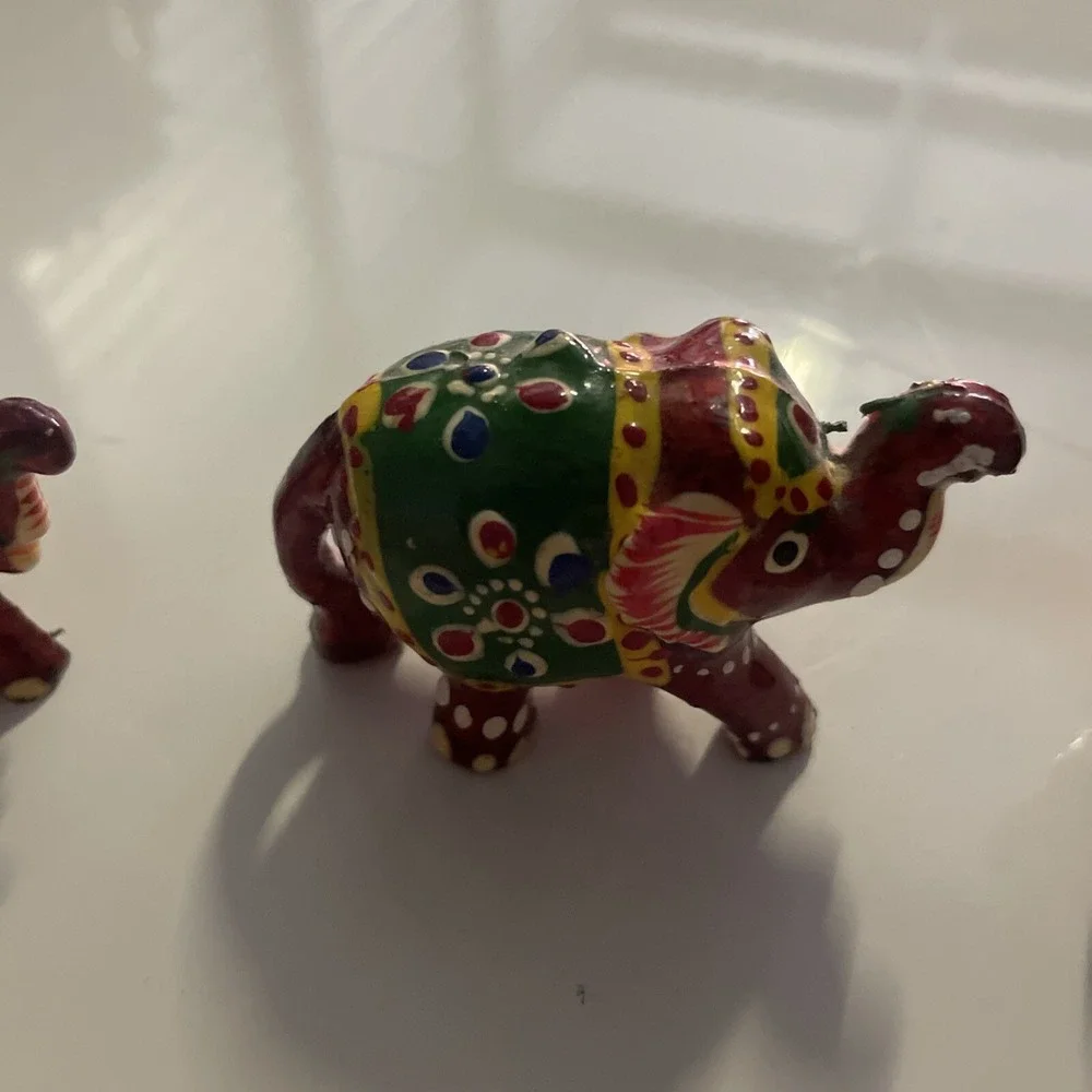 Vibrant Hand painted Red Mini Elephants Figurine Set by ICMCM 00278D  From India